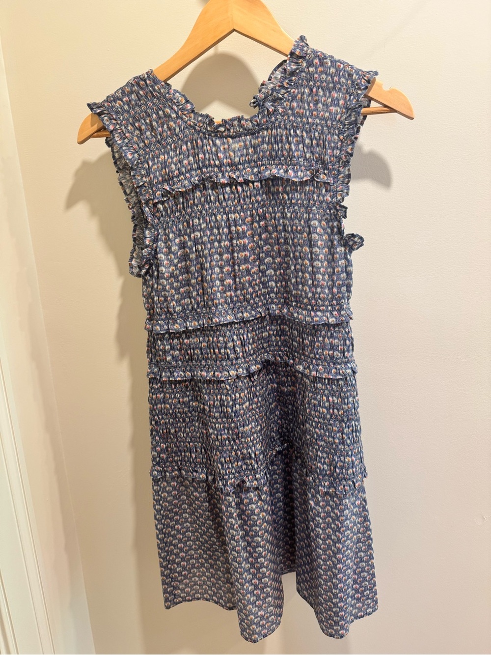 Doen Blue Floral Smocked Tiered Ruffle Dress
